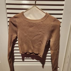 Naked Wardrobe ribbed cropped long sleeve sweater.  Camel 🐫  colored